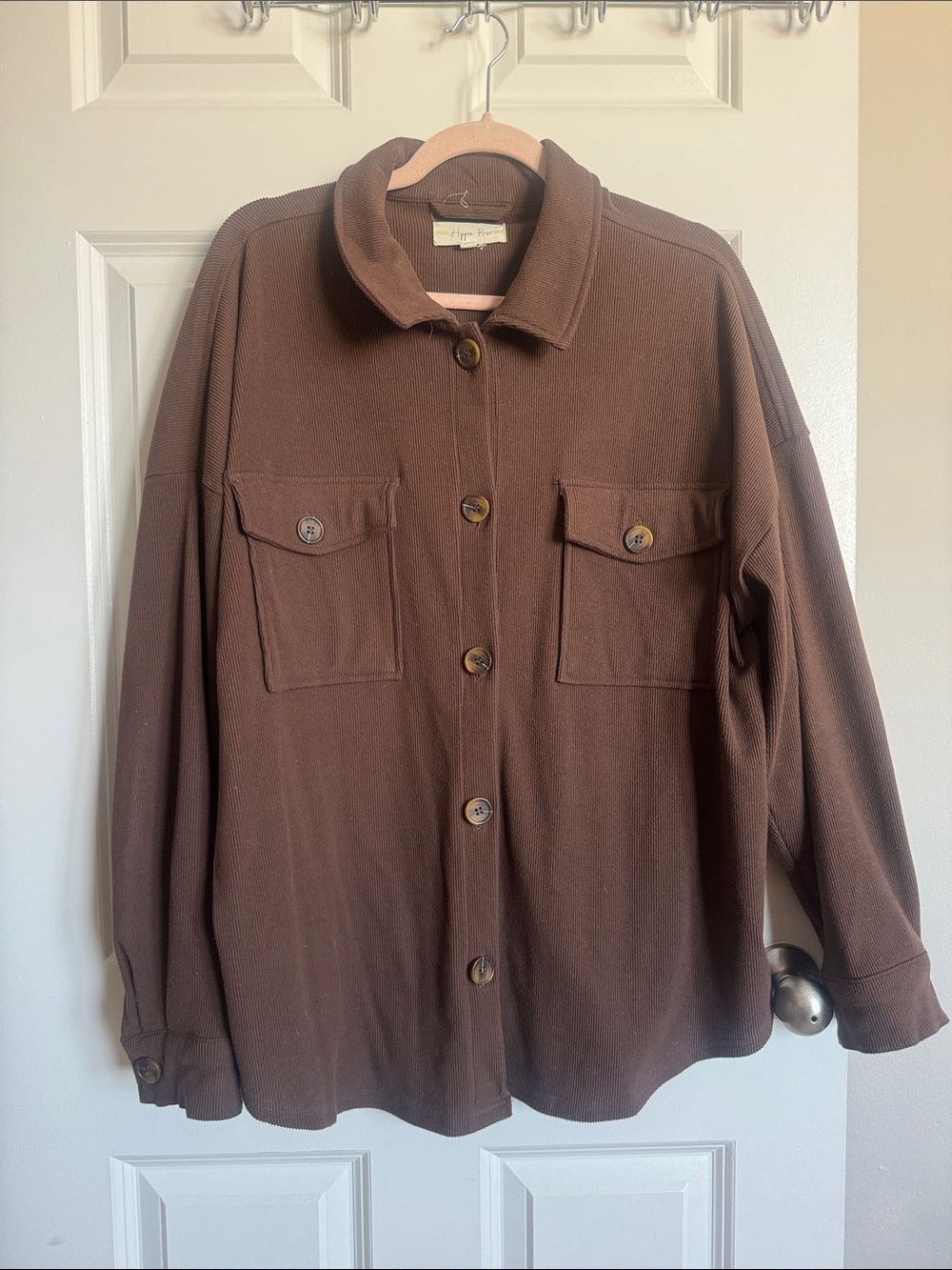 Hippie Rose Chocolate Brown Ribbed Button Shirt
